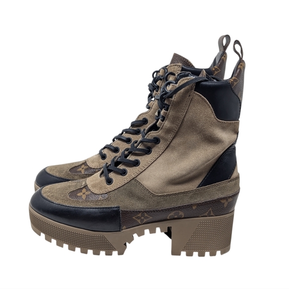 Louis Vuitton Laureate Tan Beige Black Neutral Desert Combat Boots Size EU 38 - Picture 3 of 16